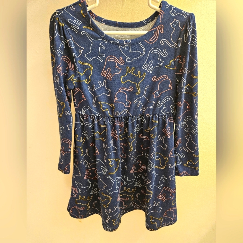 Navy dress with colorful cats size 5